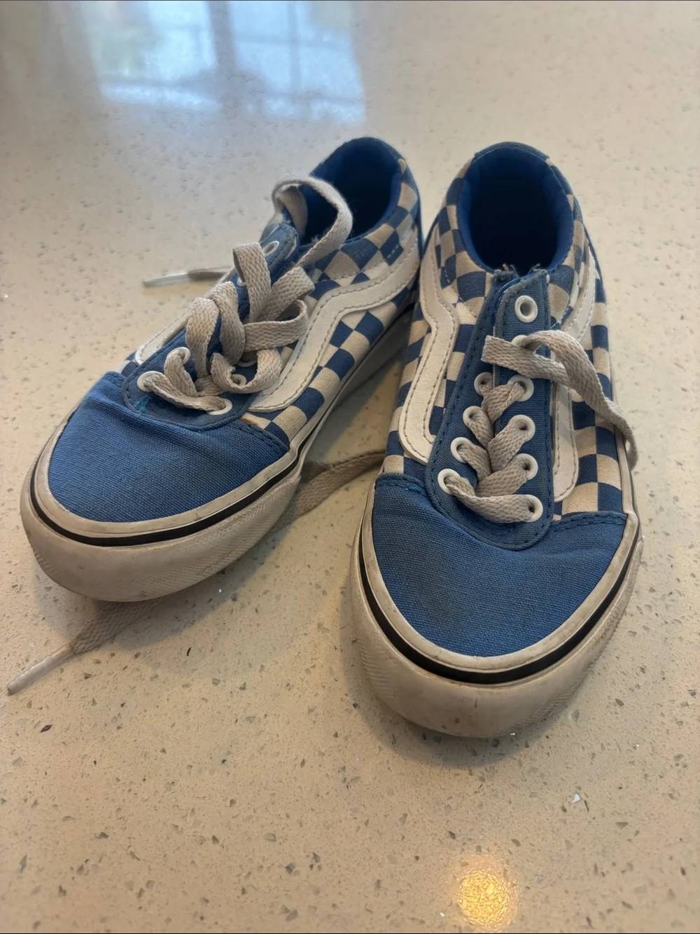 Vans Kids Blue and White Checkerboard Canvas Sneakers